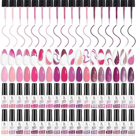 Cosmetics Gel Liner Nail Art Set of 36 Beyond Pink Colors Series for Swirl - Picture 7 of 7